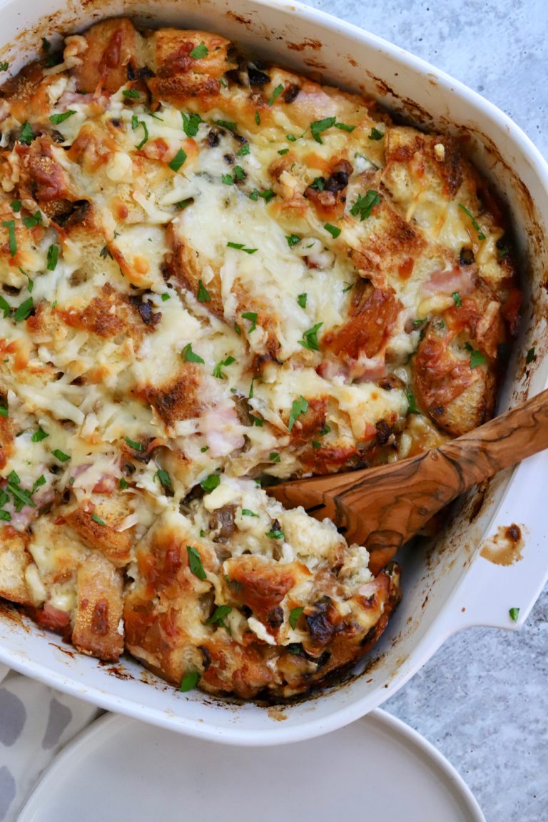 Ham & White Cheddar Bread Pudding Recipe - Slice of Jess