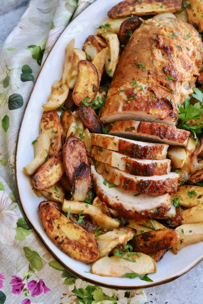 Roasted Pork Loin with Apples and Fingerling Potatoes - Slice of Jess