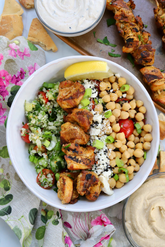 Grilled Chicken Shawarma Over Cauliflower Tabbouleh - Slice of Jess