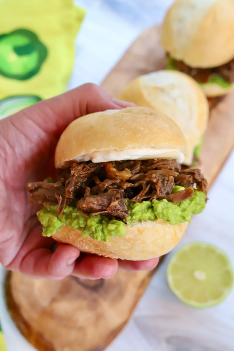 Pepper Jack Beef Pot Roast Sliders with Avocado Slice of Jess