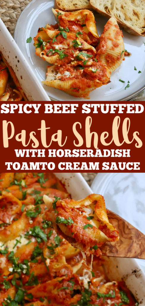 Spicy Beef Stuffed Shells with Horseradish Tomato Sauce - Slice of Jess