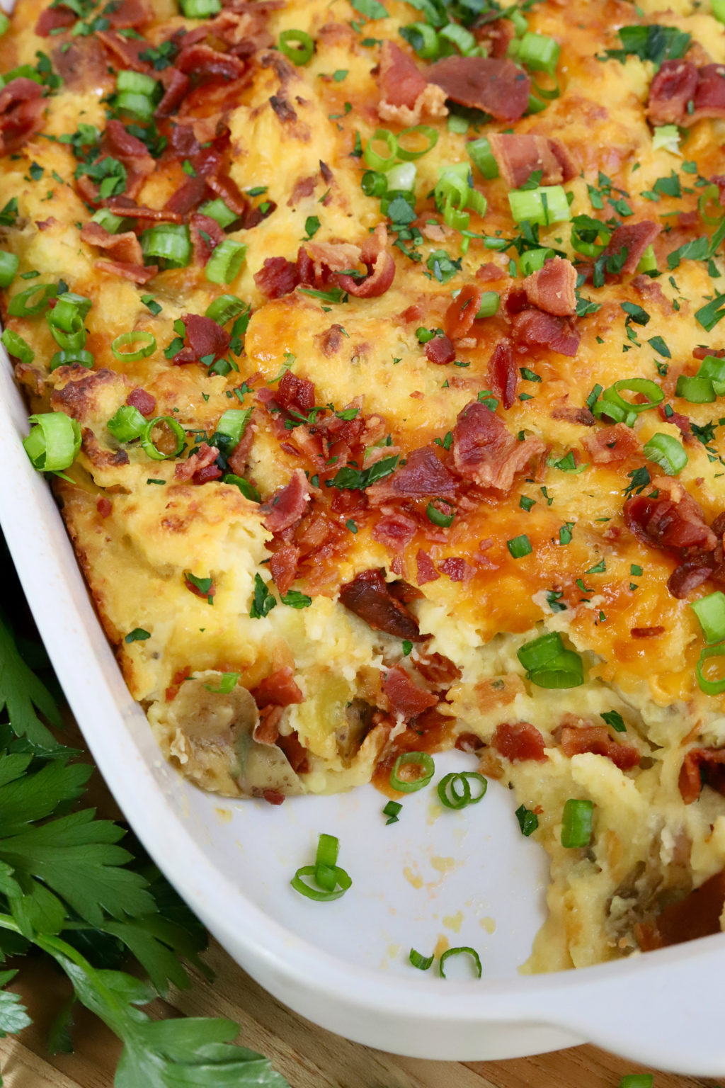 Grandma June's Fully Loaded Mashed Potato Casserole - Slice of Jess