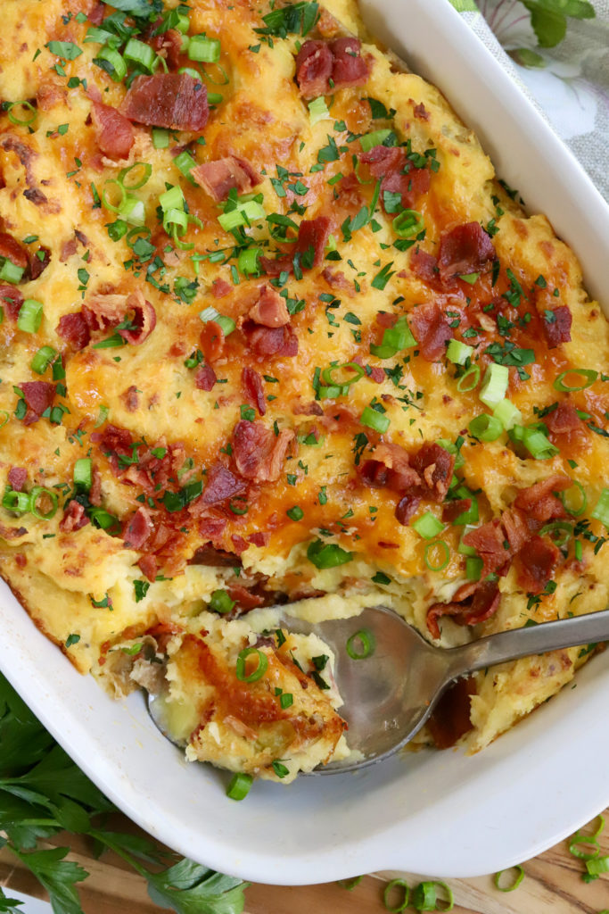 Grandma June's Fully Loaded Mashed Potato Casserole - Slice of Jess