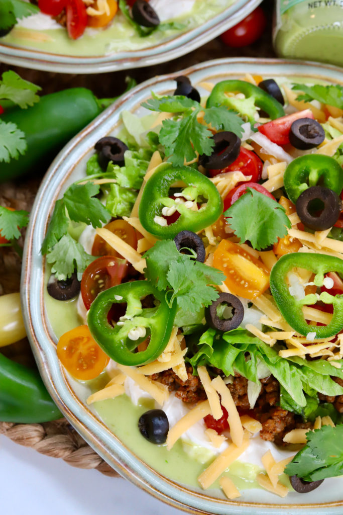 Cream Cheese Layered Taco Dip with Fiesta Ground Beef - Slice of Jess