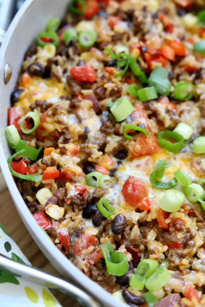 One Pan Mexican Rice Casserole with Ground Beef - Slice of Jess
