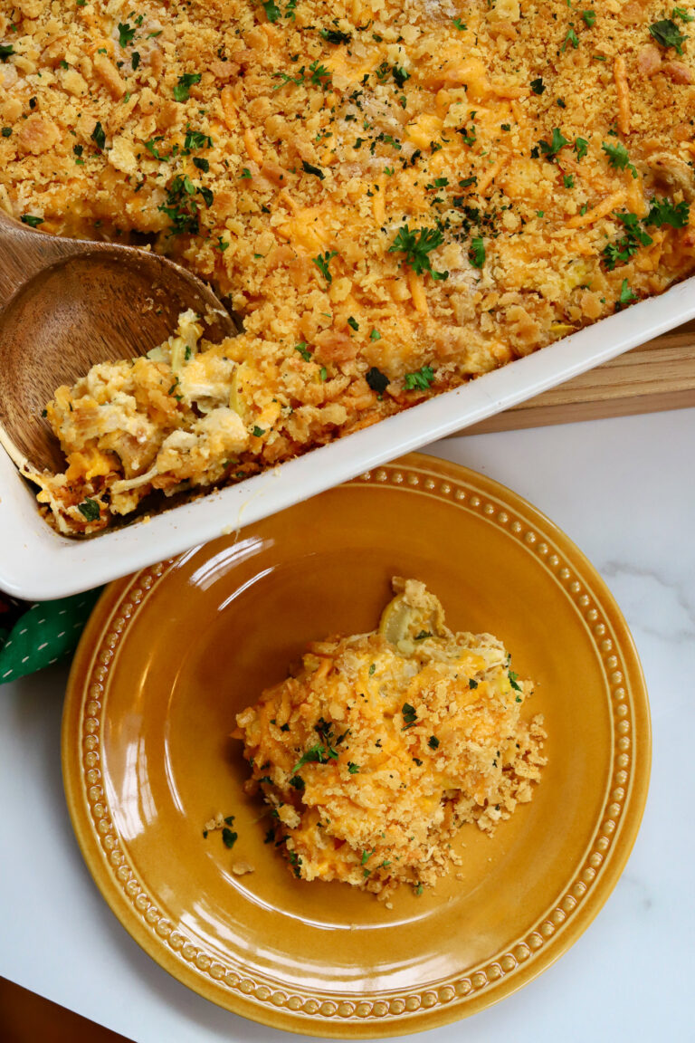 Yellow Squash Casserole with Shredded Chicken - Slice of Jess