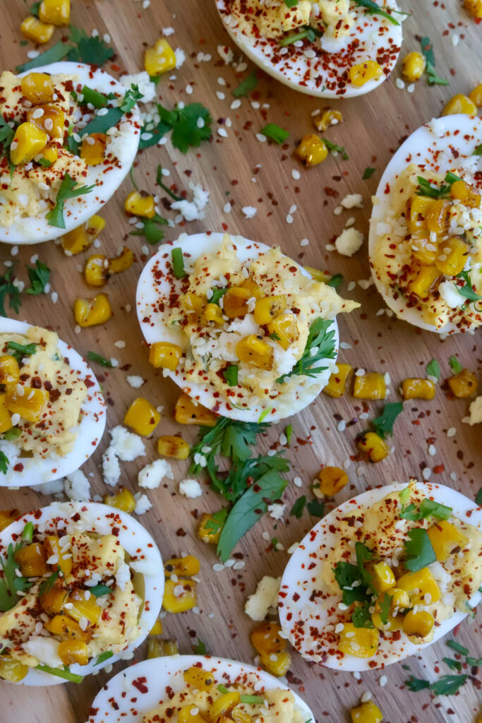 Mexican Street Corn Deviled Eggs with a Korean Twist - Slice of Jess