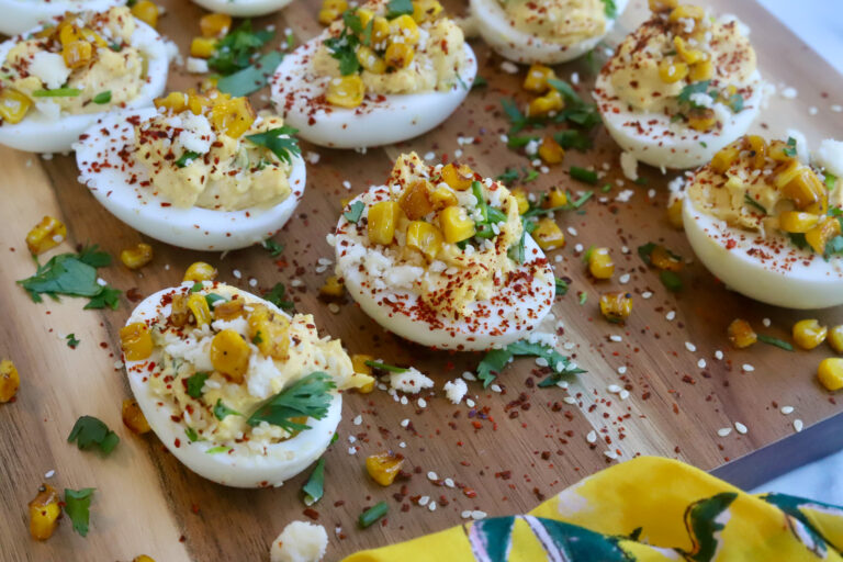 Mexican Street Corn Deviled Eggs with a Korean Twist - Slice of Jess