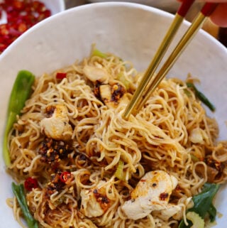 Stir Fry Chicken with vegetables and noodles.