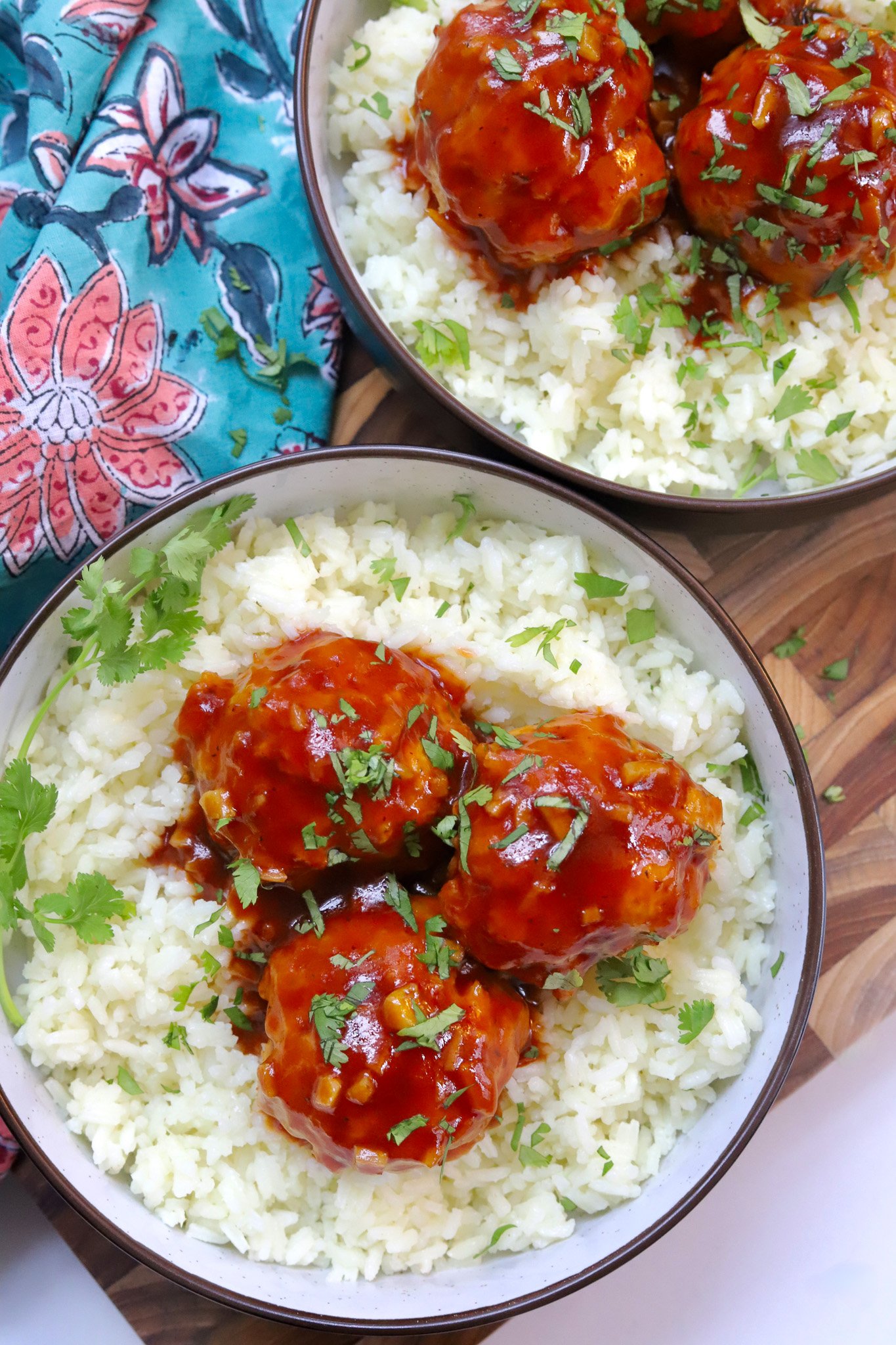Chicken Sweet and Sour Meatballs over Rice